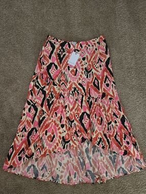 Cotton Club Tiered Pink and Coral Printed Maxi Skirt Size XL